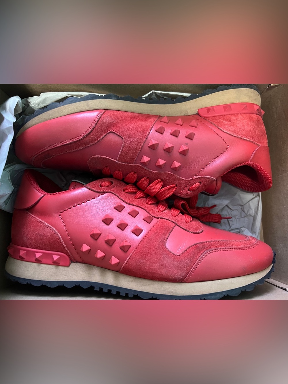 Valentino Red Studded Low-Top Sneakers
